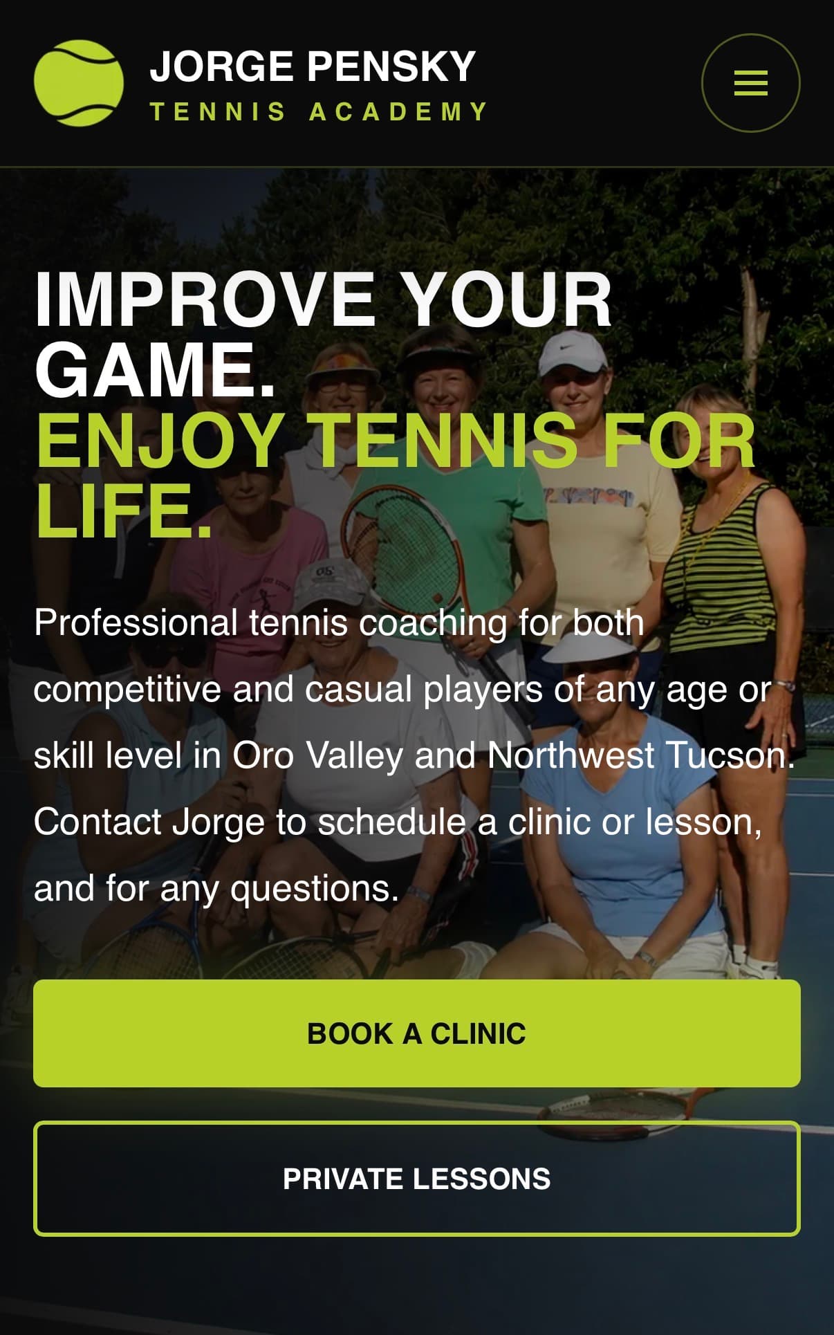 Jorge Pensky Tennis Academy mobile website preview